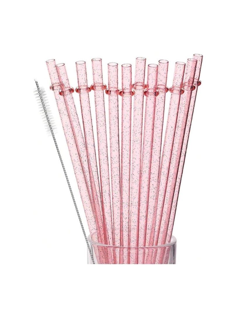 2pcs pink shimmer reusable plastic straws 9 inches long fits 24oz-30oz tumbler stanley cup - Image 1